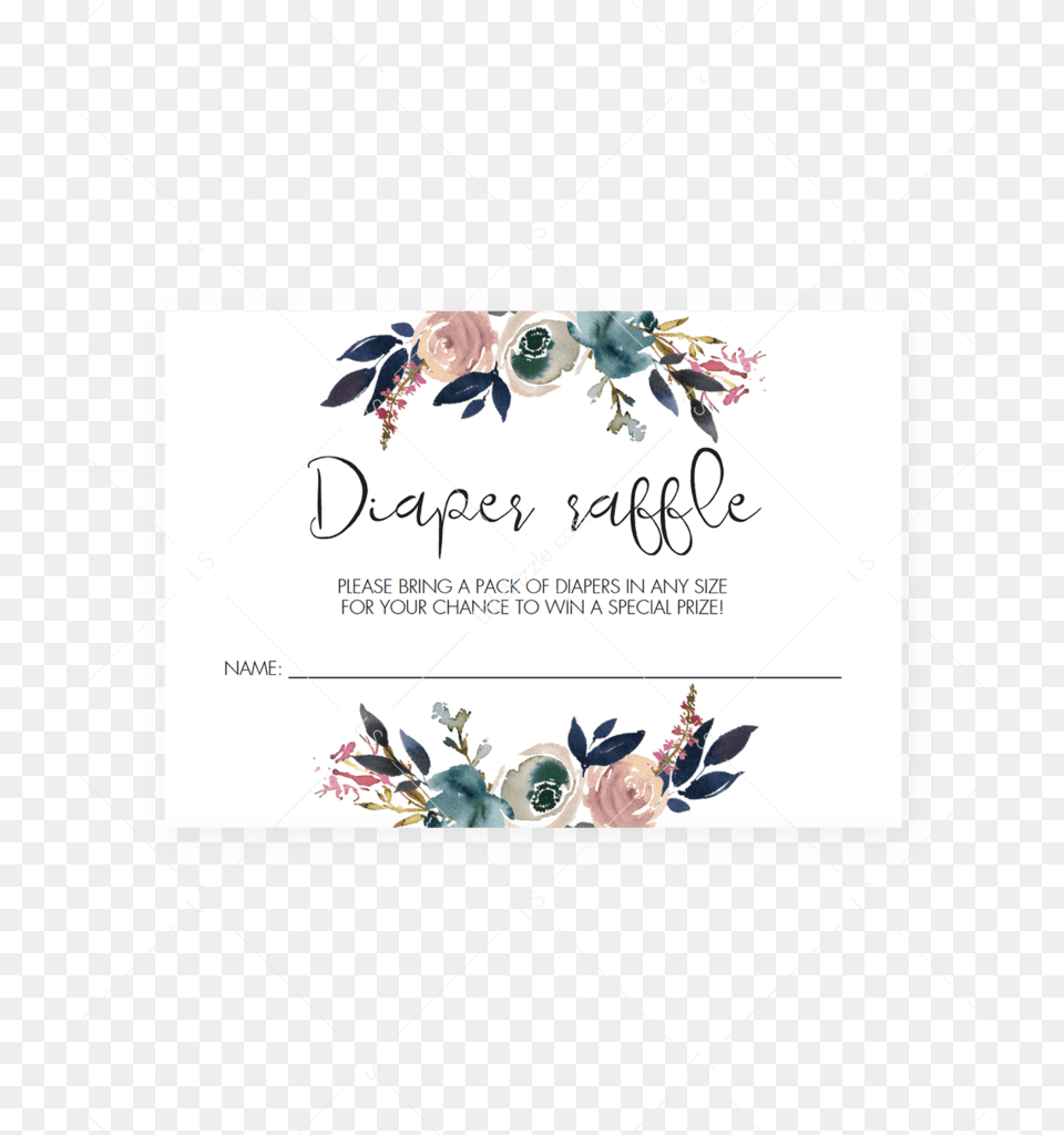 Watercolor Floral Baby Shower Diaper Raffle Tickets Cards Gift Templates Baby Shower, Text, Pattern Png Image