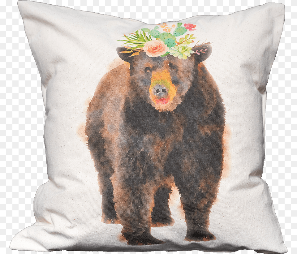 Watercolor Floral Bear Cushion, Home Decor, Pillow, Animal, Mammal Free Png