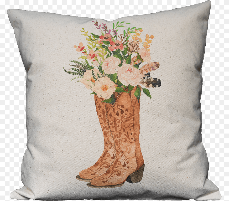 Watercolor Floral Boots Cushion, Home Decor, Plant, Pillow, Wedding Free Png