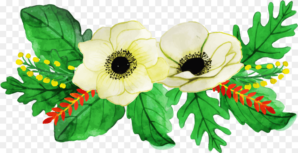 Watercolor Floral Bunch Konfest Artificial Flower, Anemone, Anther, Plant, Green Png