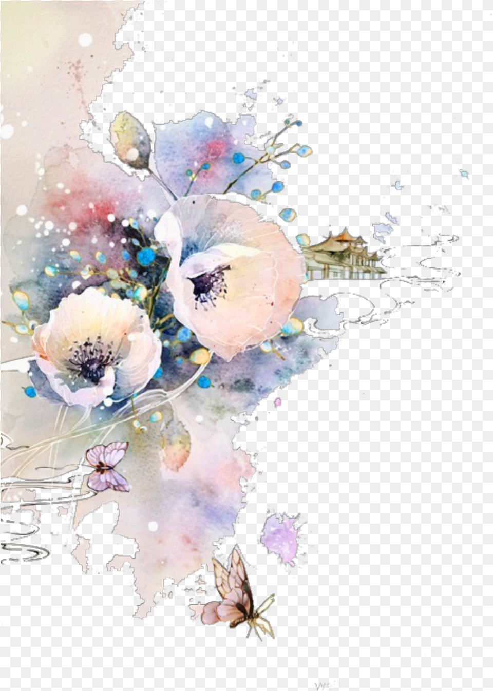 Watercolor Floral Corner Download Flowers And Butterflies Corner Borders, Graphics, Painting, Floral Design, Art Png Image