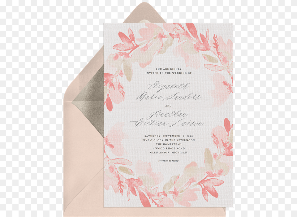 Watercolor Floral Wreath By A Fresh Bunch Envelope, Mail, Text, Flower, Plant Png Image