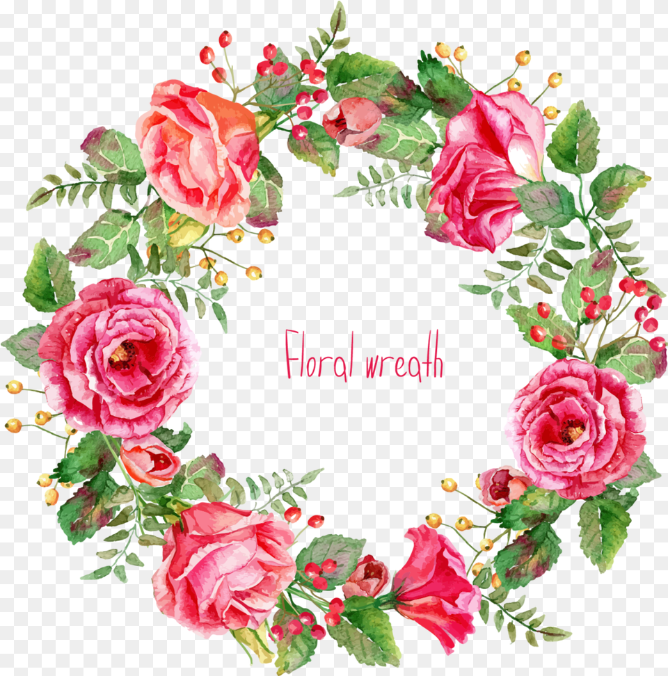 Watercolor Floral Wreath Flower, Plant, Rose, Pattern, Art Free Png Download