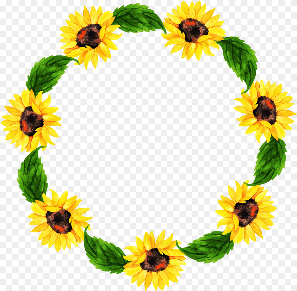 Watercolor Floral Wreath Konfest, Flower, Plant, Sunflower Free Png