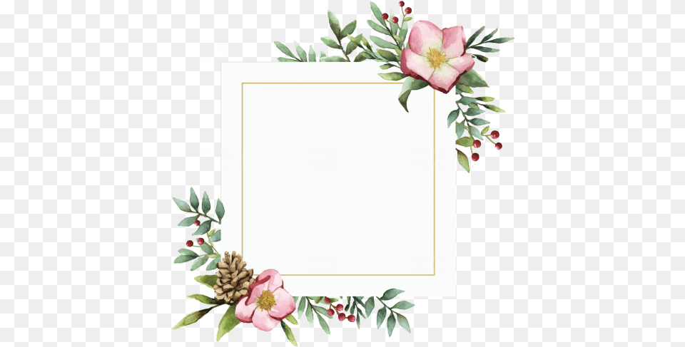 Watercolor Flower Frame Photo 977 Pngfilenet Hello Winter Watercolor, Plant, Rose, Petal, Art Free Png