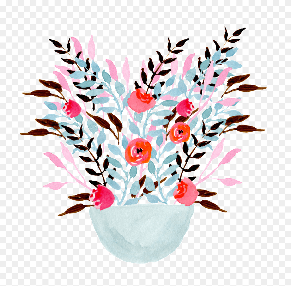Watercolor Flower Pot Decoration Vector Download, Art, Floral Design, Flower Arrangement, Graphics Free Transparent Png