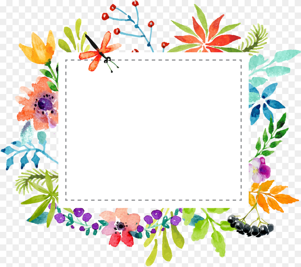 Watercolor Flower Rectangle And Border Transparent, Envelope, Greeting Card, Mail, Pattern Png Image