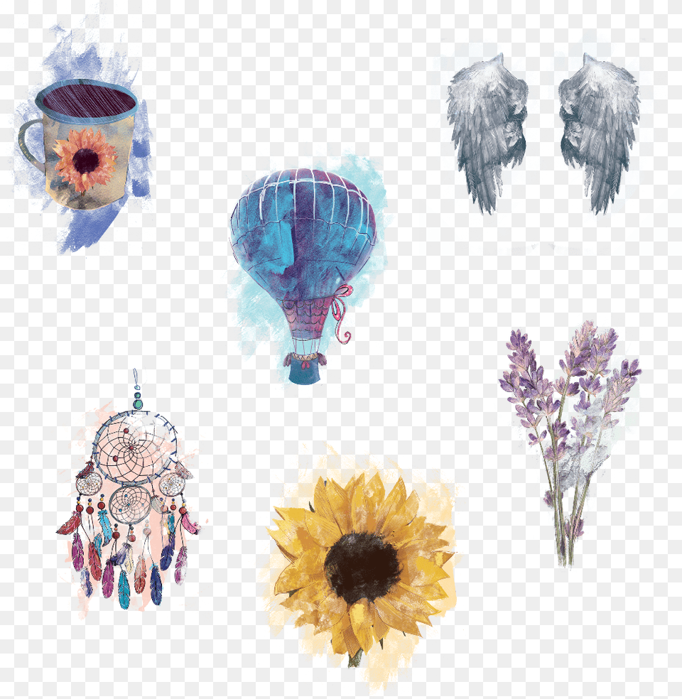 Watercolor Flower Wings Sunflower Dreamcatcher, Graphics, Art, Collage, Flower Arrangement Free Png Download
