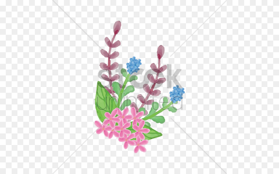 Watercolor Flower With Leaves Vector Pattern, Plant, Graphics, Floral Design Png Image