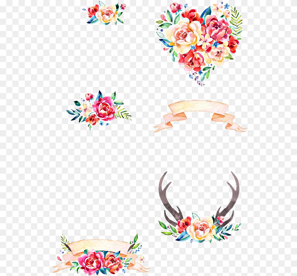 Watercolor Flowers Antlers Octopusartis Floral Watercolor Heart Flower Tattoo, Art, Pattern, Floral Design, Graphics Free Transparent Png
