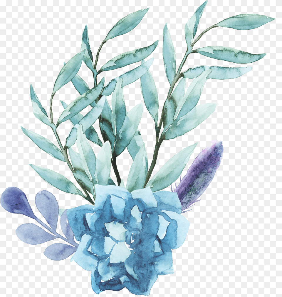 Watercolor Flowers Blue Blue Watercolor Flowers Background, Plant, Leaf, Petal, Flower Png Image