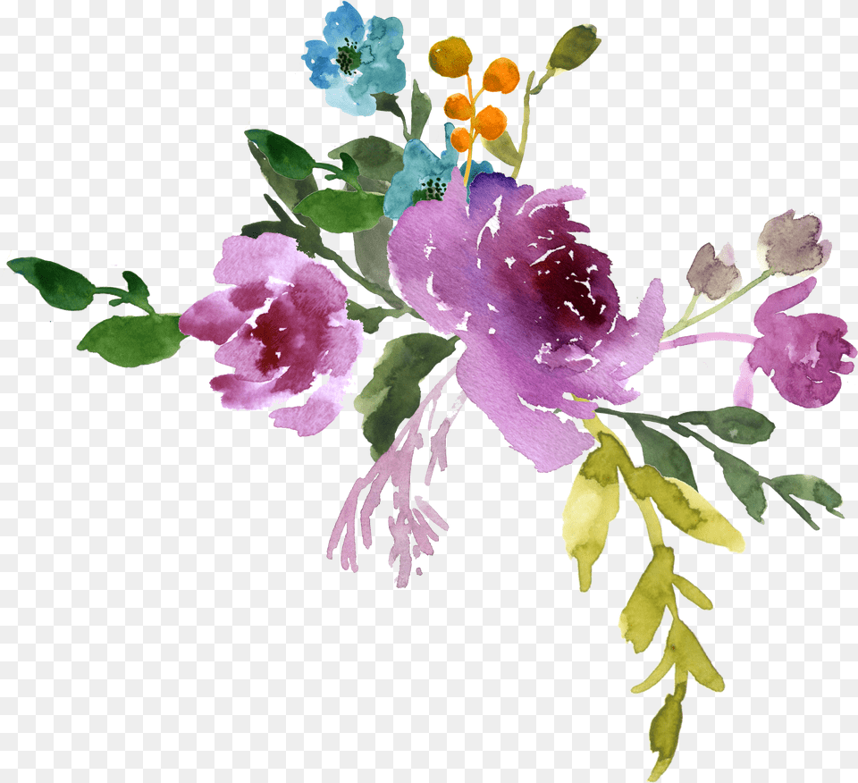 Watercolor Flowers Blue Purple Watercolor Flowers Png Image