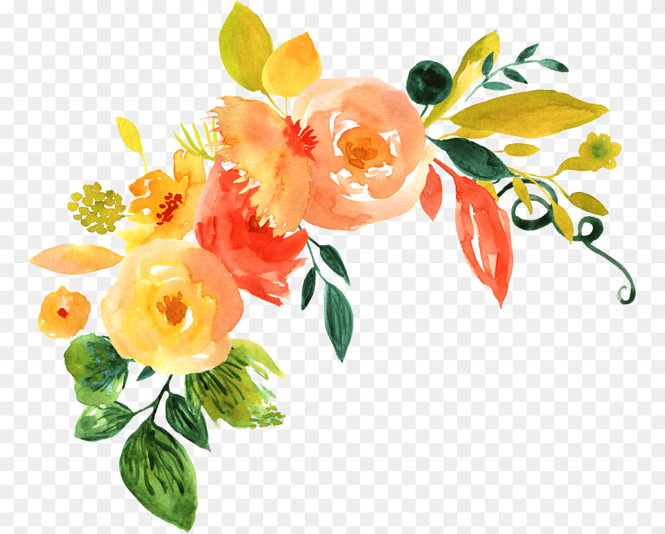 Watercolor Flowers File Download Orange Watercolor Flowers, Art, Plant, Pattern, Graphics Free Png