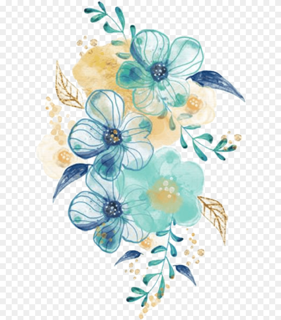 Watercolor Flowers Floral Bouquet Blue Teal Turquoise Transparent Teal Watercolor Flowers, Art, Floral Design, Graphics, Pattern Png Image