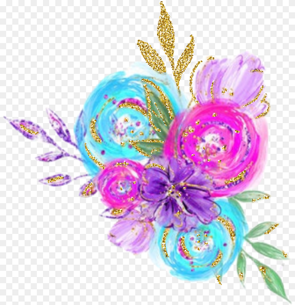 Watercolor Flowers Floral Bouquet Neon Spring Craft, Purple, Art, Pattern, Floral Design Png Image