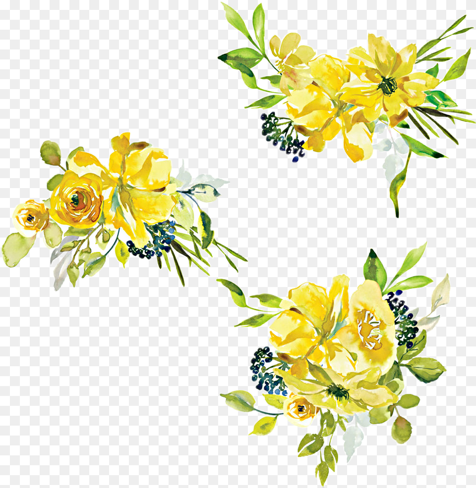 Watercolor Flowers Floral Bouquet Yellow White, Art, Floral Design, Pattern, Graphics Png