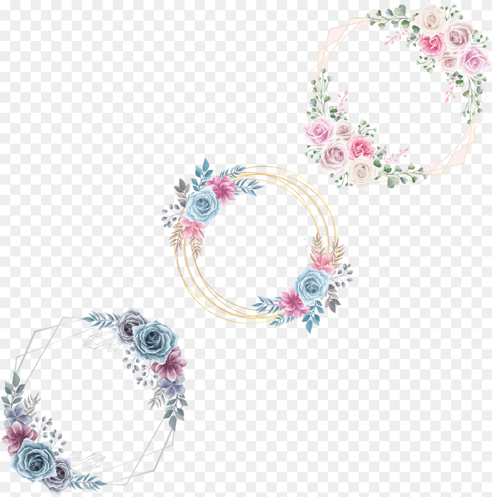 Watercolor Flowers Frames Floralframes Circle Acuarela Flores Vintage, Accessories, Pattern, Earring, Jewelry Png
