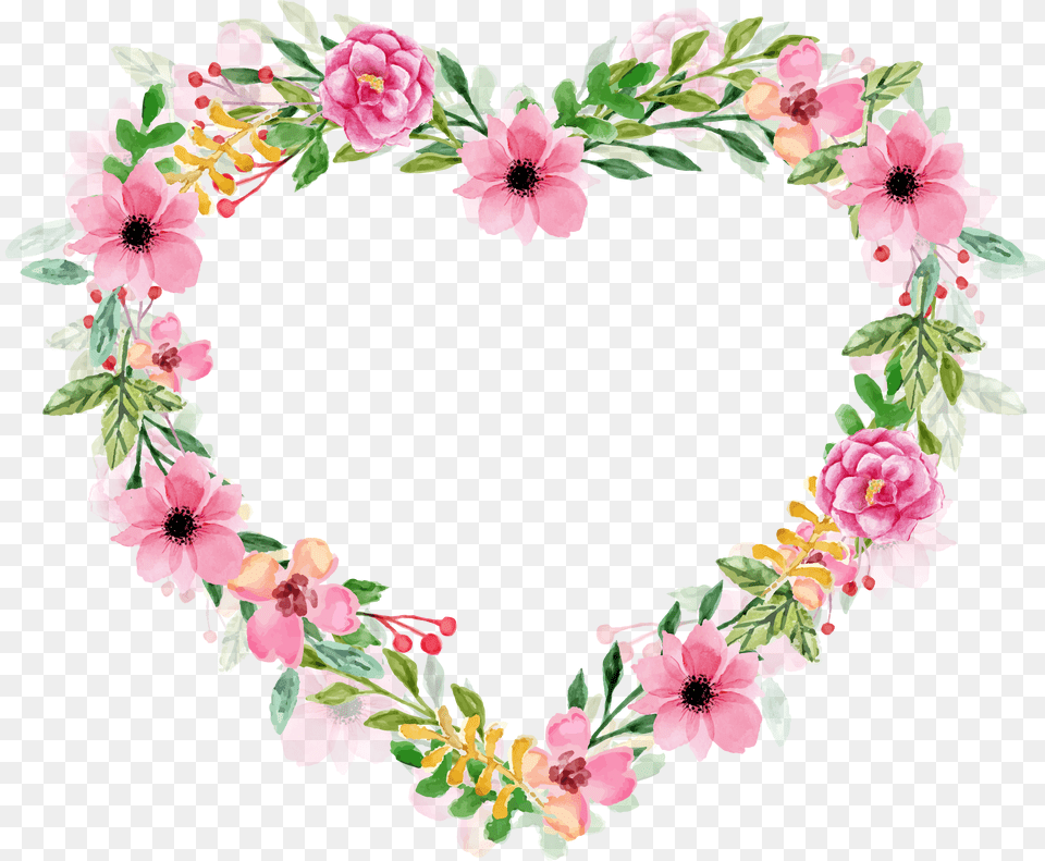 Watercolor Flowers Heart, Flower, Plant, Rose Free Png