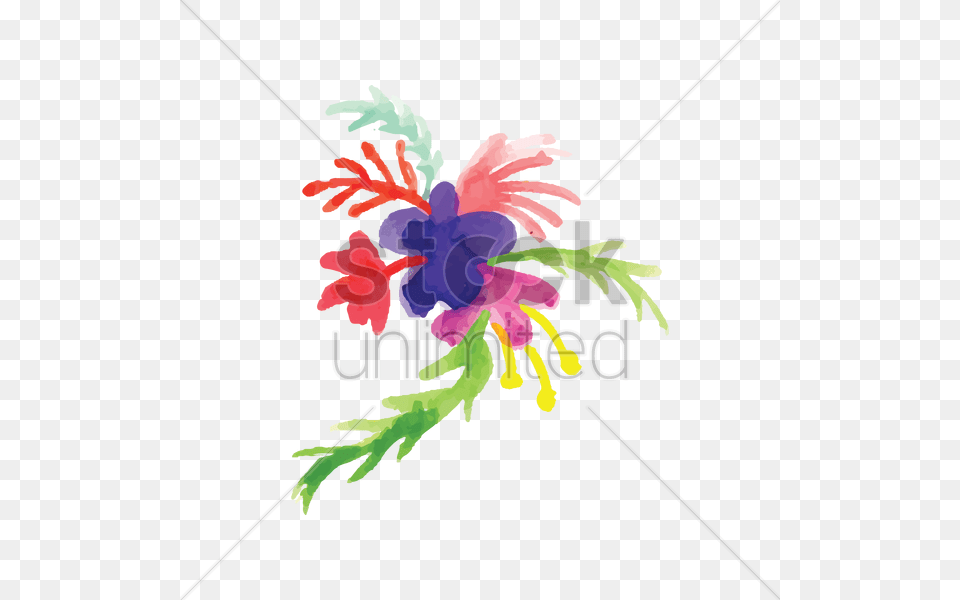 Watercolor Flowers With Leaves Vector, Art, Graphics, Floral Design, Pattern Free Png