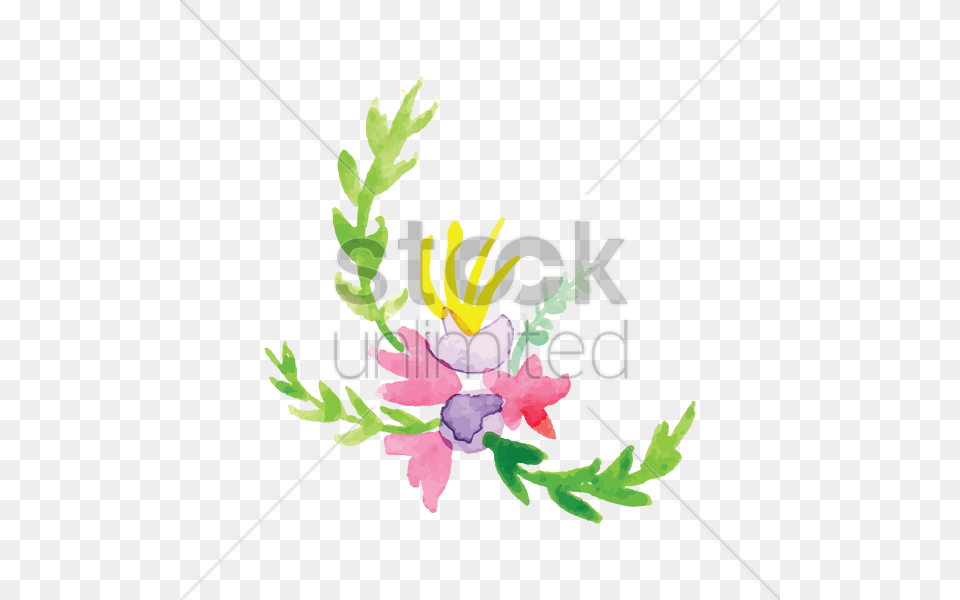 Watercolor Flowers With Leaves Vector, Art, Floral Design, Graphics, Pattern Png Image