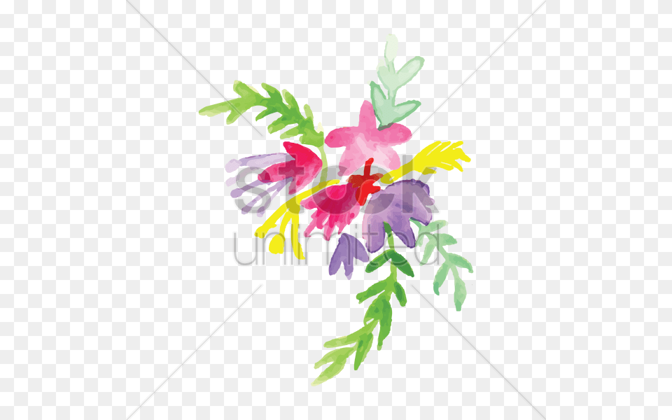 Watercolor Flowers With Leaves Vector Image, Art, Flower, Graphics, Plant Free Png Download