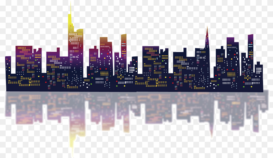 Watercolor Ftestickers City Night Vector, Architecture, Metropolis, High Rise, Urban Free Transparent Png
