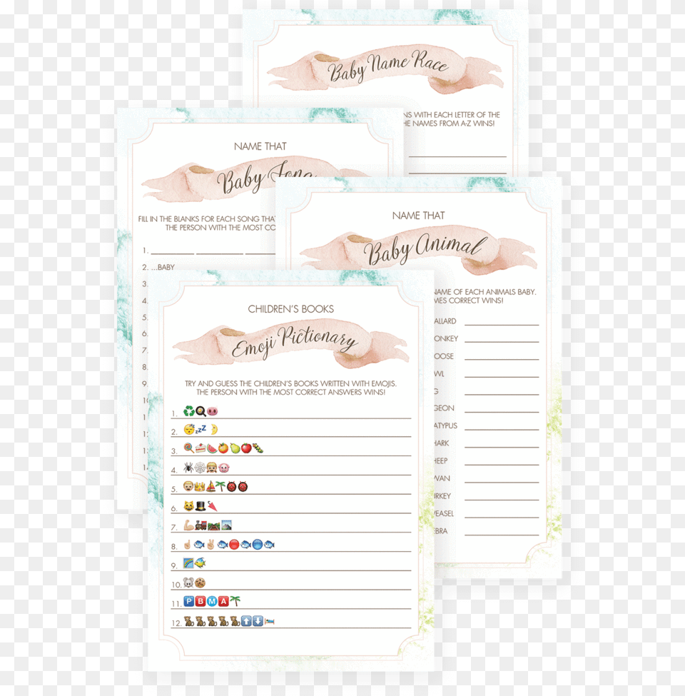 Watercolor Games For Baby Shower Printable By Littlesizzle Baby Shower Emoji Pictionary, Page, Text Png Image