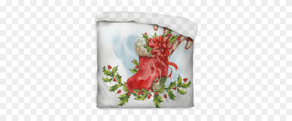 Watercolor Greeting Card With Christmas Socks Ribbon Dekupazhnaya Karta Hobbyampyou Simvol Goda Hobbyampyou, Christmas Decorations, Festival, Gift, Cushion Free Png Download
