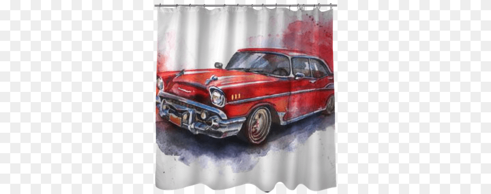 Watercolor Hand Drawn Old Fashioned Red Car Shower Watercolor Painting, Transportation, Vehicle, Advertisement, Poster Png