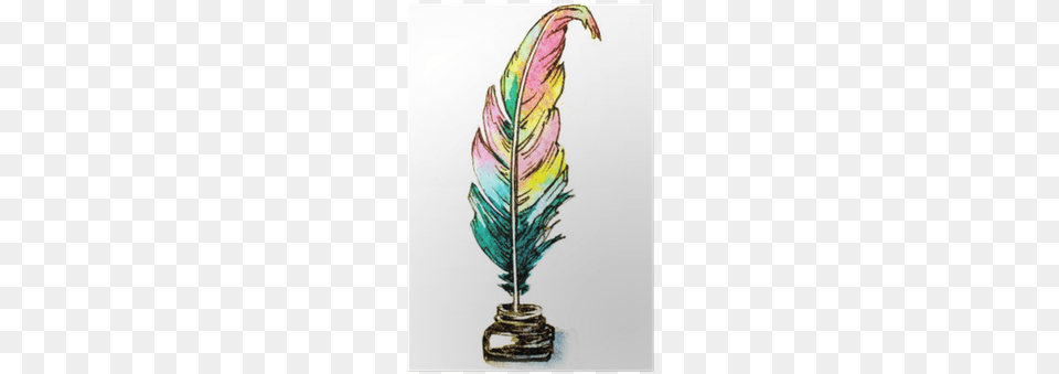 Watercolor Hand Painted Illustration Of A Feather Quill Quill And Ink Watercolour, Bottle, Ink Bottle, Animal, Bird Free Png