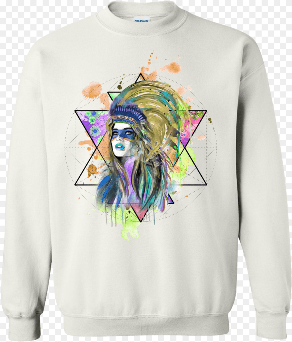 Watercolor Headdress Crewneck, Knitwear, Clothing, Sweatshirt, Sweater Free Transparent Png