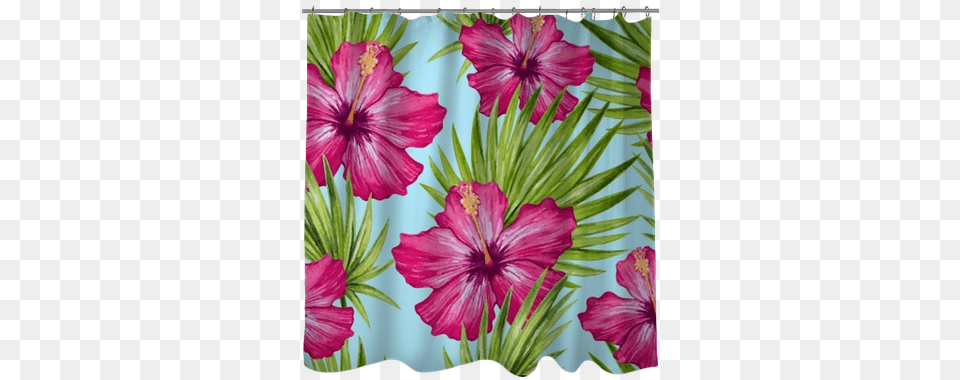 Watercolor Hibiscus Flower And Palm Leaves Seamless Malva, Plant, Geranium, Petal Free Png