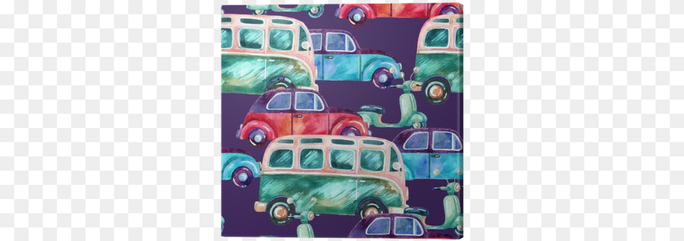 Watercolor Hippie Camper Van Car And Scooter Canvas Watercolor Painting, Art, Transportation, Vehicle, Collage Png Image