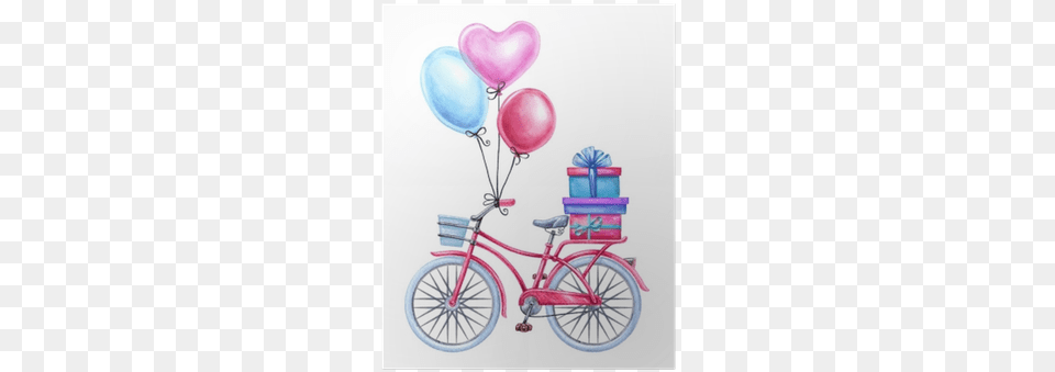 Watercolor Illustration Bicycle Balloons Gift Boxes Balloons With Bike Clipart, Balloon, Transportation, Vehicle, Machine Png