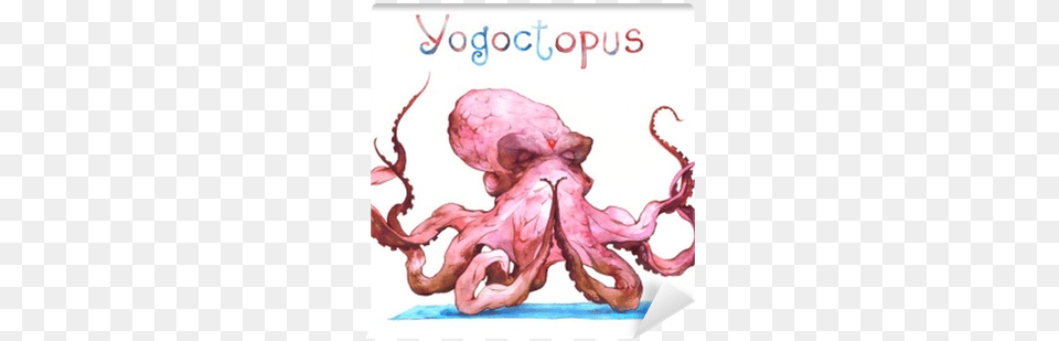 Watercolor Illustration Of A Meditation Octopus Wall Illustration, Animal, Sea Life, Invertebrate Png