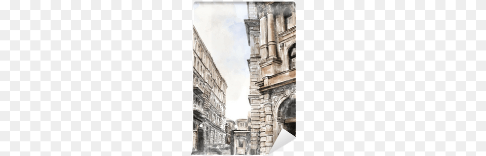 Watercolor Illustration Of City Scape Drawing, Urban, Street, Road, Archaeology Png