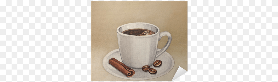 Watercolor Illustration Of Coffee Cup Poster Pixers Coffee, Saucer, Cutlery, Spoon, Beverage Free Png