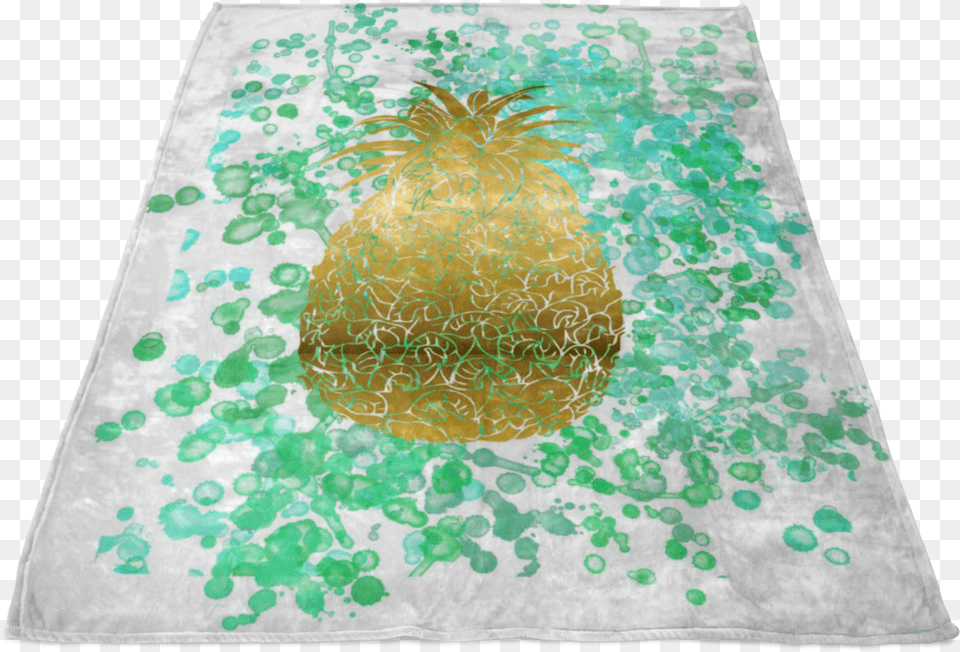 Watercolor Inspired And Gold Pineapple Fleece Blanket, Home Decor, Rug Png Image