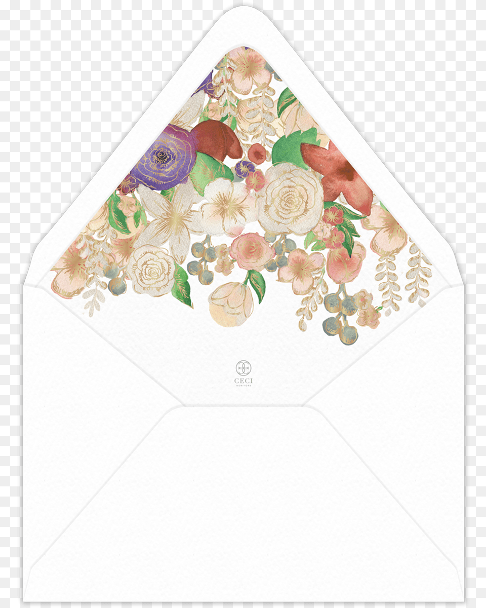 Watercolor Invitation Envelope Liner Garden Roses, Mail, Flower, Plant, Rose Png Image