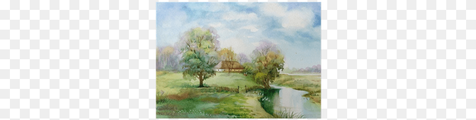 Watercolor Landscape Collection Designart Village Life Landscape Art Print Canvas, Painting, Outdoors, Field, Nature Png