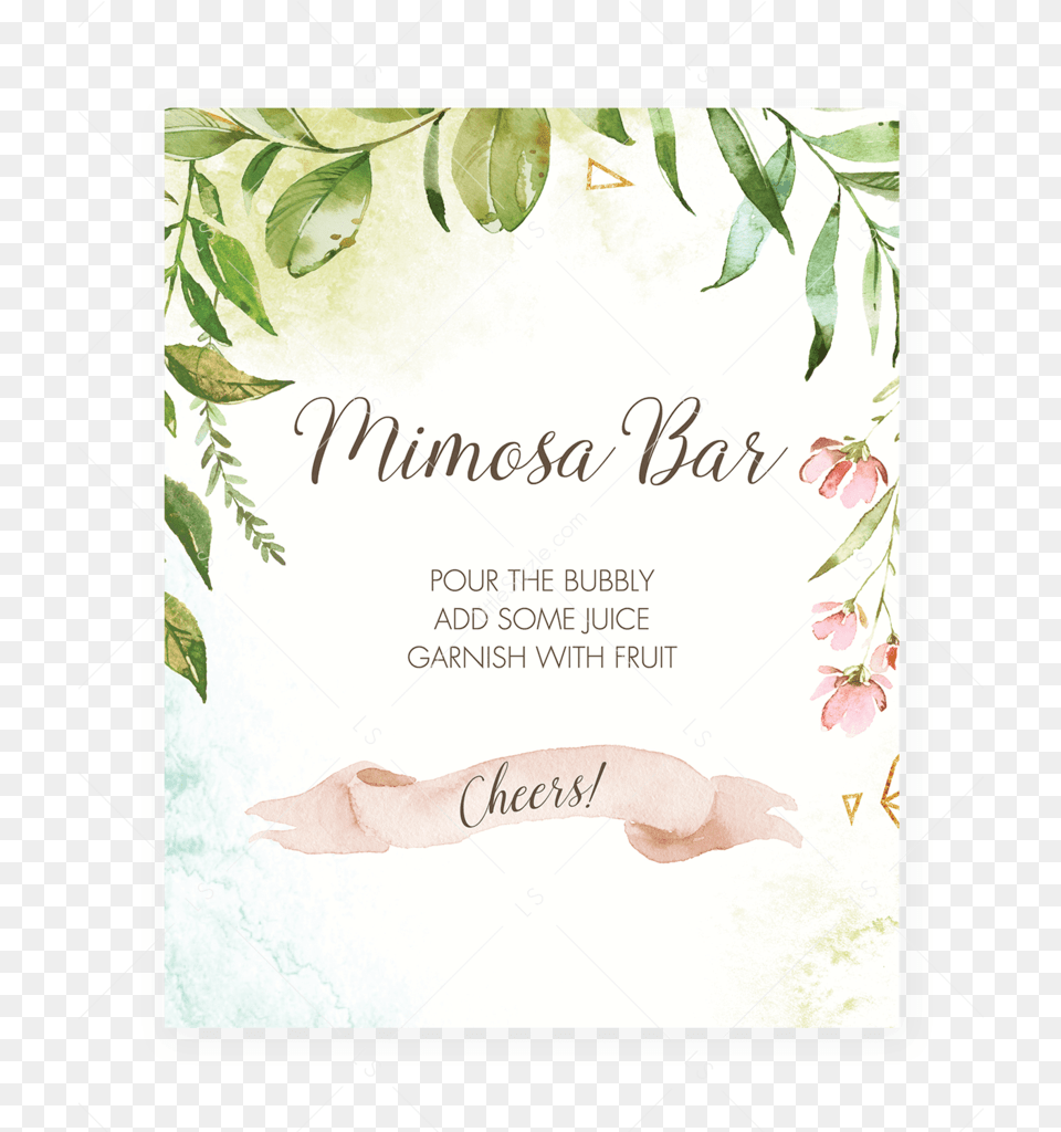 Watercolor Leaves Mimosa Bar Sign Printable, Envelope, Greeting Card, Mail, Blackboard Png Image