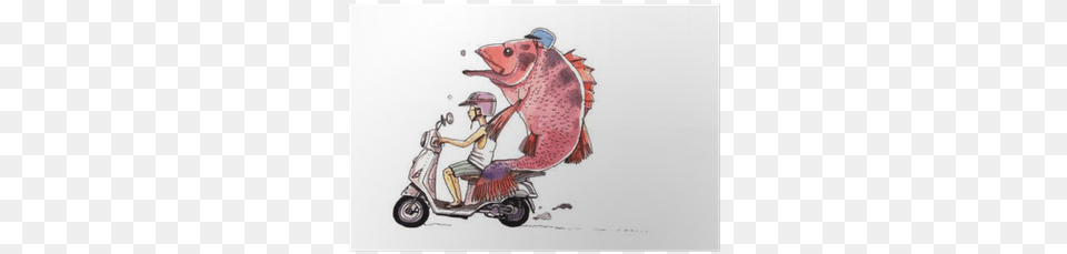 Watercolor Motorbike Cartoon Illustration Of Boy And Illustration, Scooter, Transportation, Vehicle, E-scooter Free Transparent Png