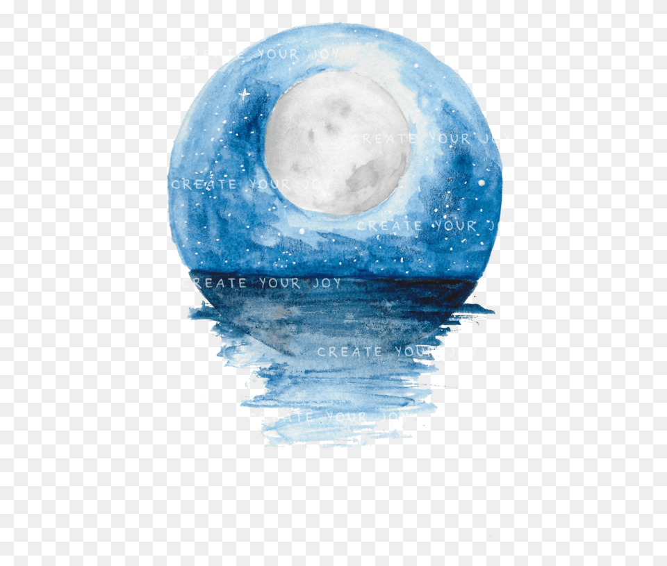 Watercolor Ocean And Moon Digital File Transparent Watercolor File, Astronomy, Nature, Night, Outdoors Free Png