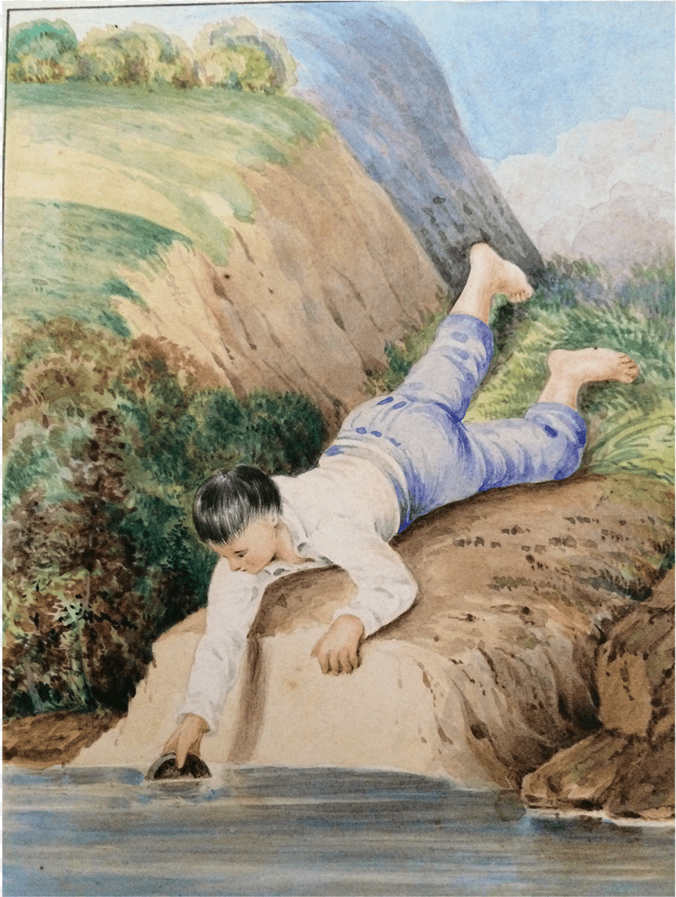 Watercolor Of Oriental Boy Drawing Water C Drawing, Photography, Person, Clothing, Face Png Image