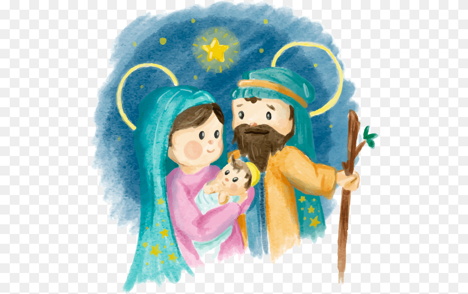 Watercolor Of Scene Jesus Nativity Christmas Nativity, Baby, Person, Art, Face Free Transparent Png