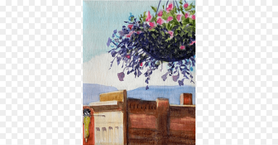 Watercolor On Canvas Hanging Basket, Art, Painting, Flower, Plant Png