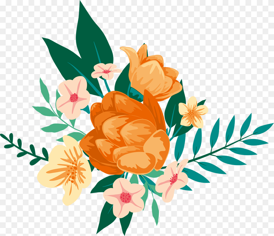 Watercolor Orange Flower Clipart, Art, Floral Design, Graphics, Pattern Png Image