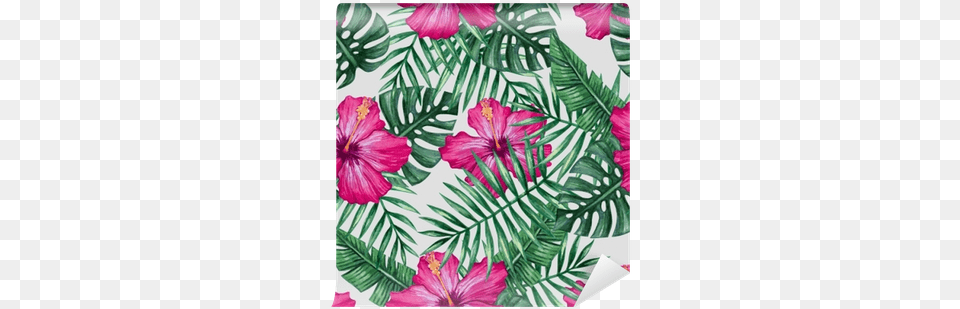 Watercolor Orchid Flower And Palm Leaves Seamless Pattern Suabo Polyester Waterproof Fabric Shower Curtain Decorative, Petal, Plant, Hibiscus, Leaf Png Image