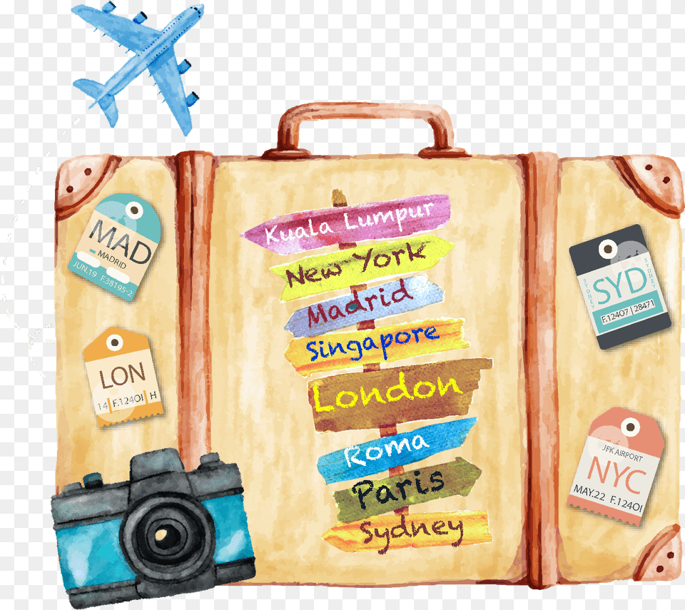 Watercolor Painting, Aircraft, Airplane, Baggage, Transportation Png