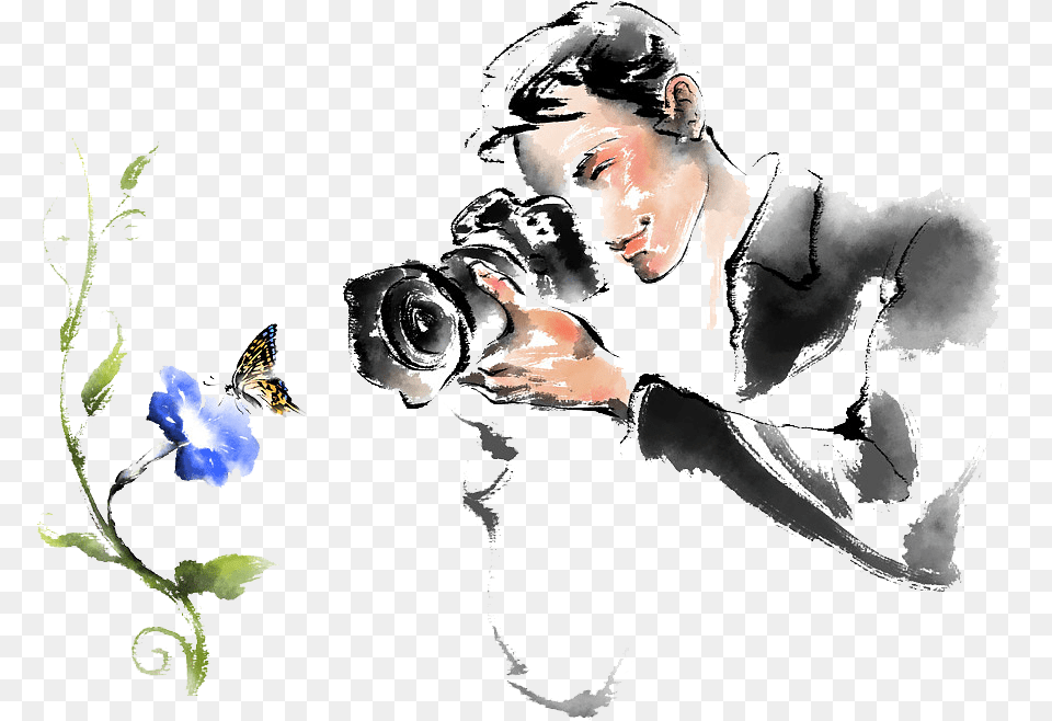Watercolor Painting Camera Drawing Painting Camera Hd, Photography, Adult, Man, Male Free Transparent Png